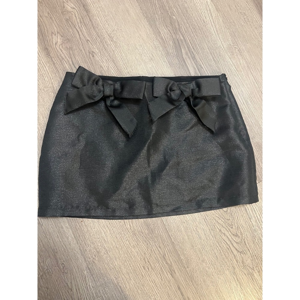 Urban Outfitters Black Shimmer Bow Mini Skirt Coquette Party Holiday Size Small